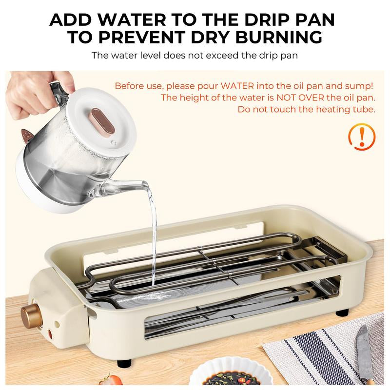 Pukomc 1500W Yellow Electric Grill—Smokeless Indoor Cooking with Non-Stick Plate, 3 Raclette Pans & Dishwasher-Safe Parts. Great for Steaks, Hot Dogs & More! Master Grill